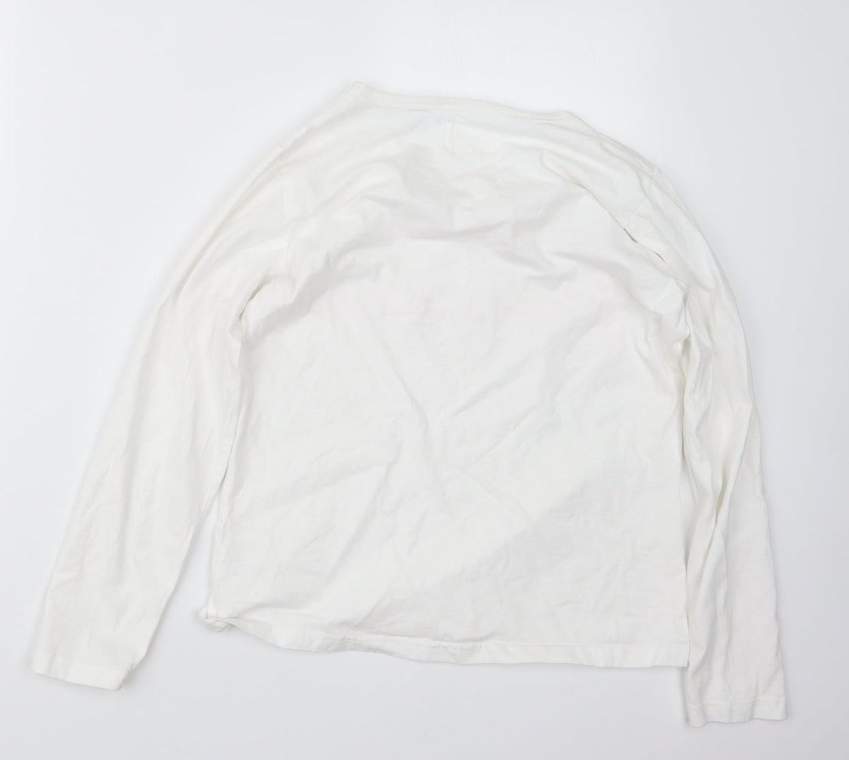Back view of Sleep in women’s white geometric basic t-shirt, size UK 10