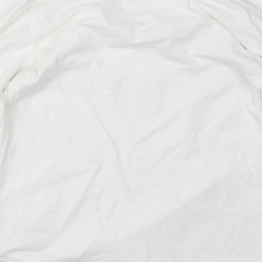 Brand and care label for Sleep in women’s white geometric basic t-shirt, size UK 10