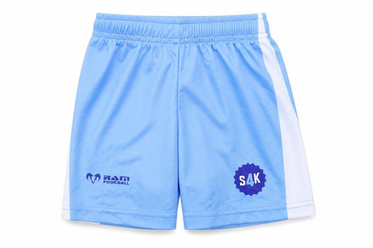Front view of Ram Football boys’ blue jersey sweat shorts, size 3-4, years