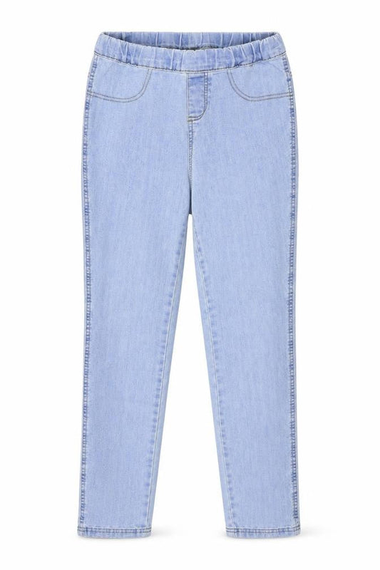 Front view of Cherokee women’s blue denim jegging jeans, size UK 8, 30-inch leg