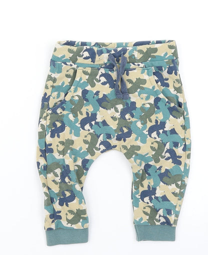 TU Boys Green Camouflage  Jogger Trousers Size 6-9 Months  - Dragon print