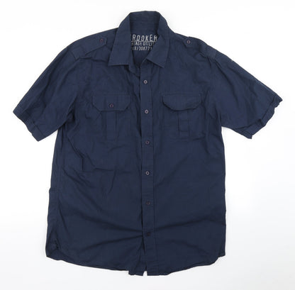 Mens UK Size L Brooker Blue  Button-Up Short Sleeve Casual Shirt