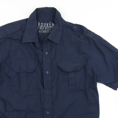 Mens UK Size L Brooker Blue  Button-Up Short Sleeve Casual Shirt