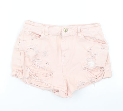 Denim Co Womens Pink  Denim Hot Pants Shorts Size 8 - Distressed