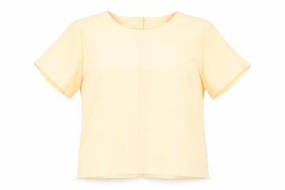 Front view of rocky creek women’s yellow basic blouse, size UK 16