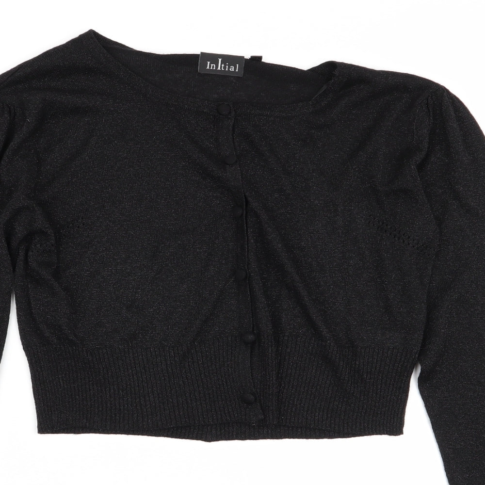 Womens UK Size M initial Black Cardigan Jumper