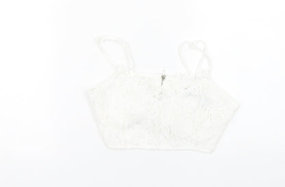 Missguided Womens White Floral  Cropped Tank Size 4