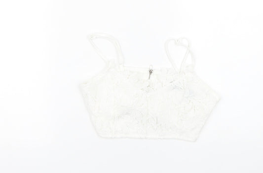 Missguided Womens White Floral  Cropped Tank Size 4