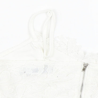 Missguided Womens White Floral  Cropped Tank Size 4