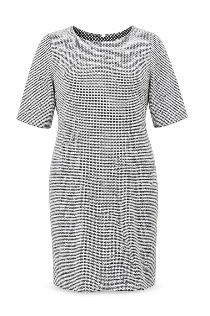 Front view of women’s black wrap dress, size XL