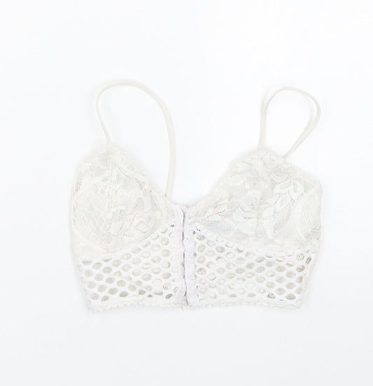 Womens UK Size 4 PRETTYLITTLETHING White Cropped Tank