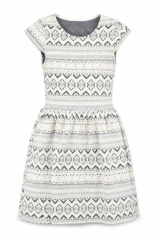 Front view of TG women’s beige argyle/diamond wrap dress, size UK 8