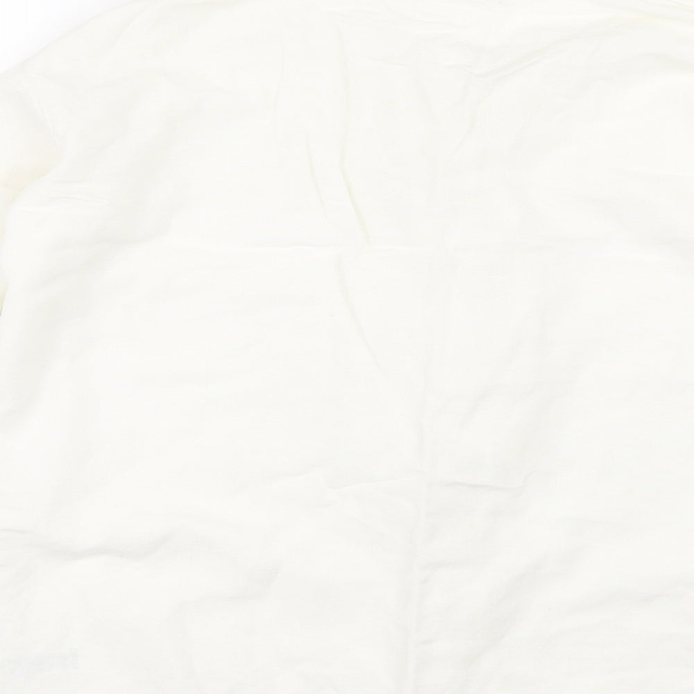Brand and care label for Only Clothes women’s white floral basic button-up, size L