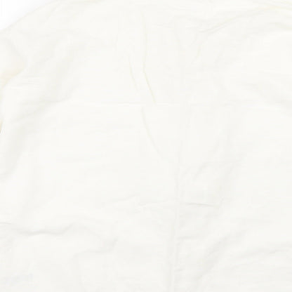 Brand and care label for Only Clothes women’s white floral basic button-up, size L