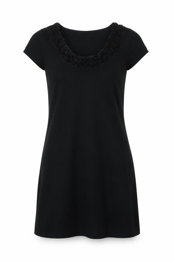 Front view of Purple women’s black fit & flare, size L