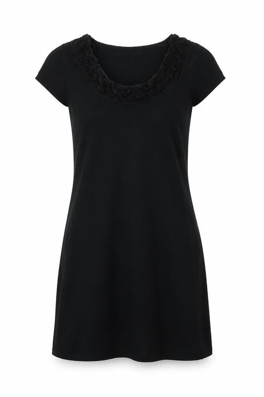Front view of Purple women’s black fit & flare, size L