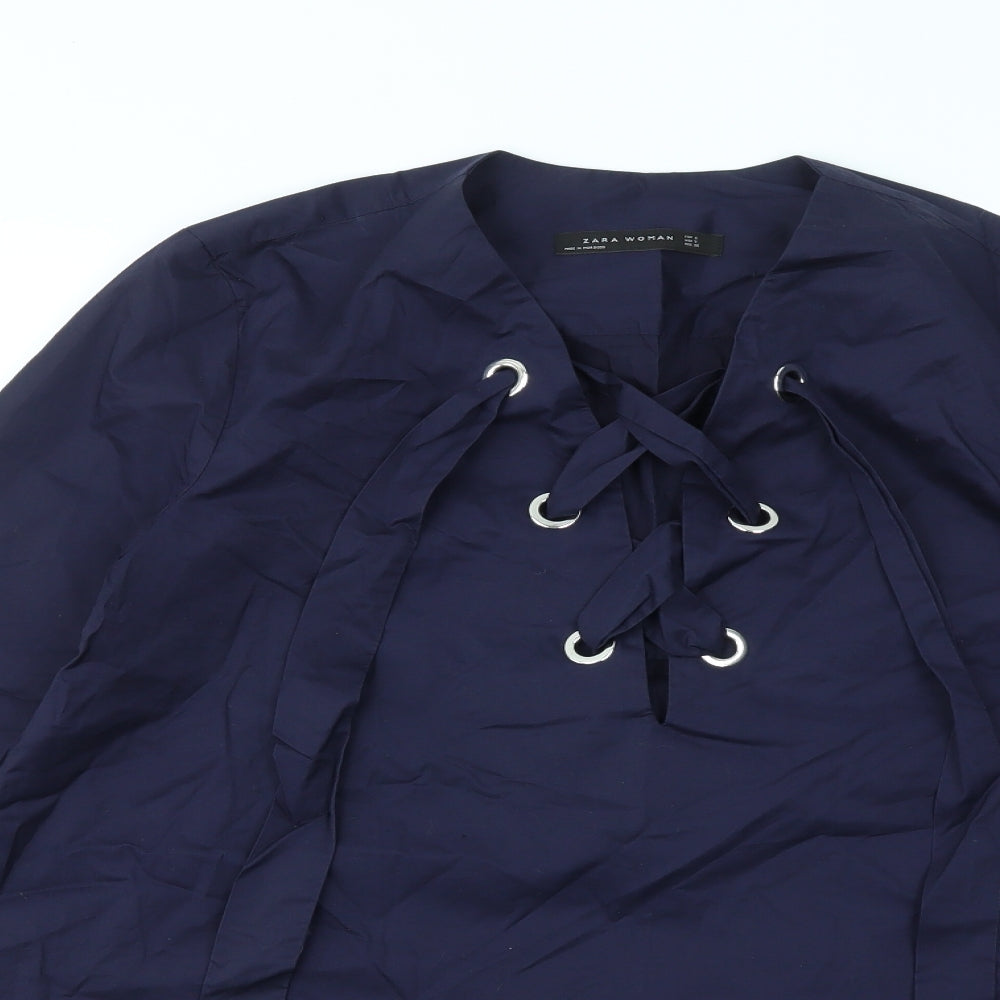 Womens UK Size S Zara Blue Basic Blouse