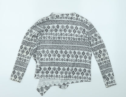 H&M Girls Grey Geometric  Cardigan Jumper Size 9-10 Years