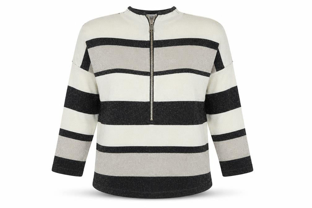 Front view of Vouley Vous women’s multicoloured striped full zip jumper, size S