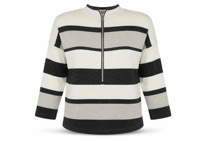 Front view of Vouley Vous women’s multicoloured striped full zip jumper, size S