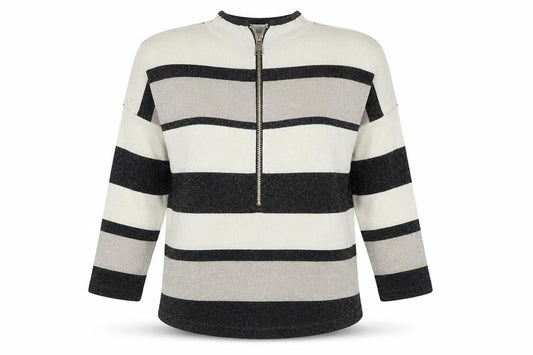 Front view of Vouley Vous women’s multicoloured striped full zip jumper, size S