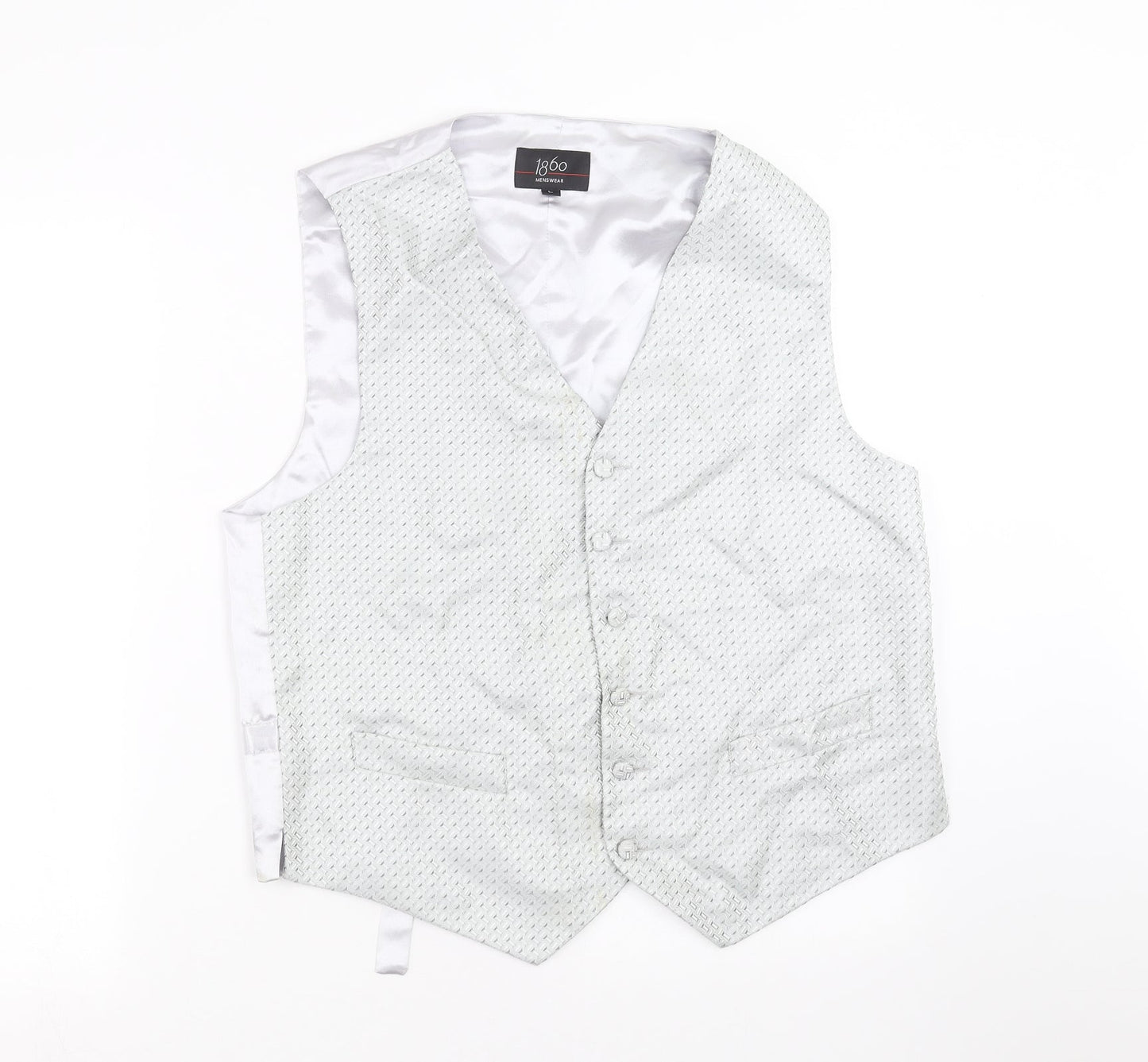 1860 Menswear Mens Silver Geometric  Jacket Suit Waistcoat Size L