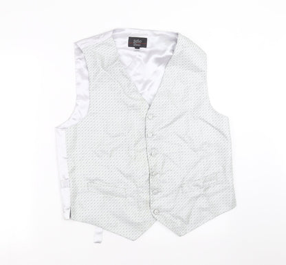 1860 Menswear Mens Silver Geometric  Jacket Suit Waistcoat Size L