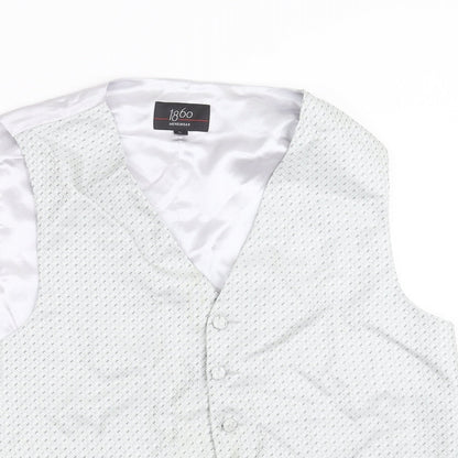 1860 Menswear Mens Silver Geometric  Jacket Suit Waistcoat Size L