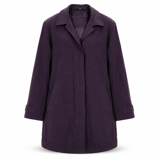 Front view of NuAge women’s purple jacket coat, size UK 10