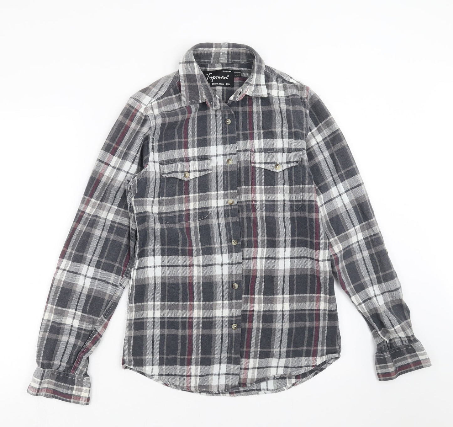 Mens UK Size S Topman Grey  Button-Up Long Sleeve Casual Shirt