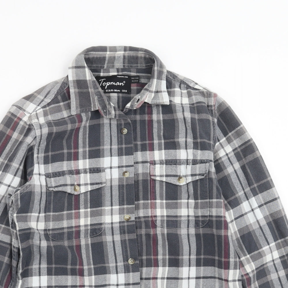 Mens UK Size S Topman Grey  Button-Up Long Sleeve Casual Shirt