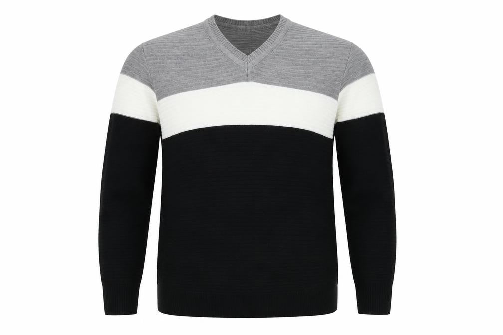 Front view of Shark Attack men’s multicoloured knit jumper, size S