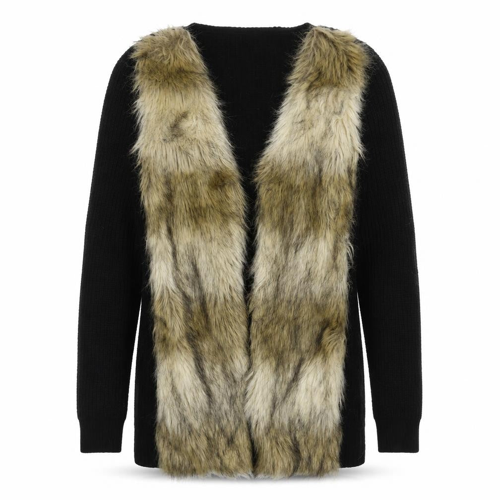 Front view of Divided women’s black knit cardigan jumper, size UK 12