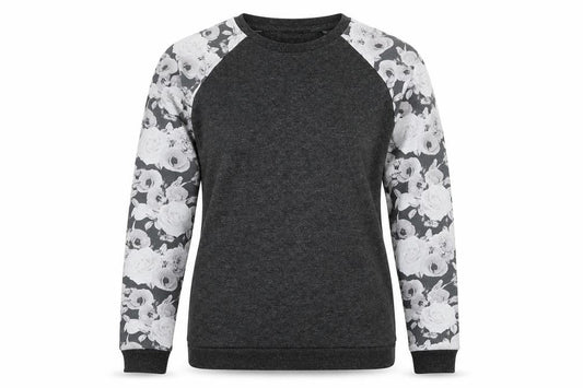 Front view of Atmosphere women’s grey floral basic t-shirt, size UK 4