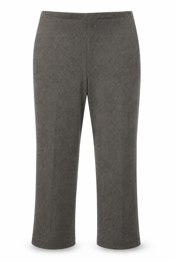 Front view of Bonmarché women’s grey check cropped trousers, size UK 10, 22-inch leg
