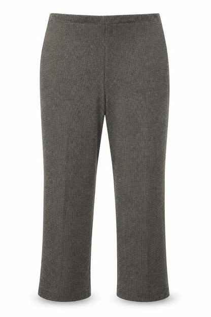 Front view of Bonmarché women’s grey check cropped trousers, size UK 10, 22-inch leg
