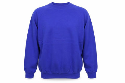 Front view of Kustom Kit men’s blue pullover sweatshirt, size S