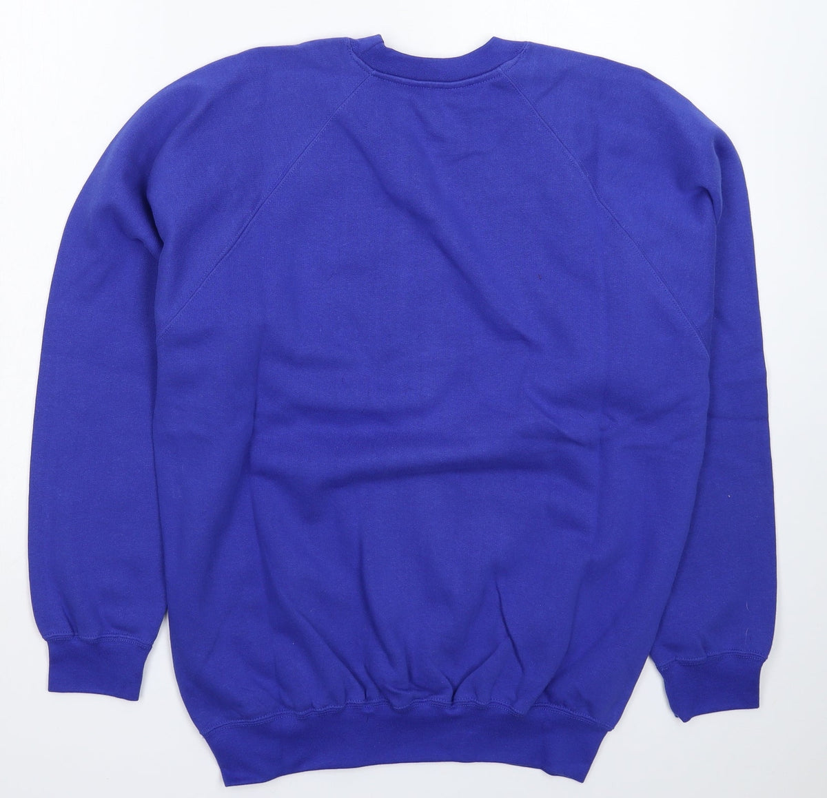 Back view of Kustom Kit men’s blue pullover sweatshirt, size S