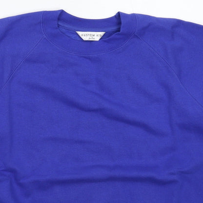 Close-up detail of Kustom Kit men’s blue pullover sweatshirt, size S