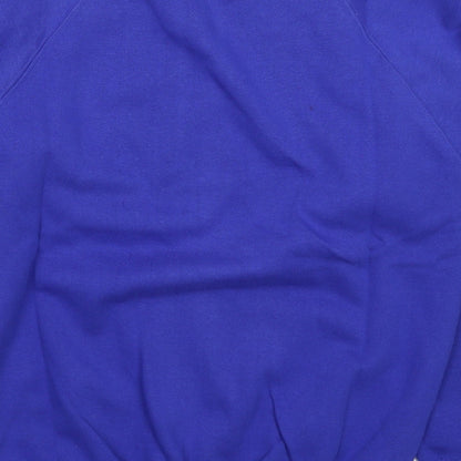 Brand and care label for Kustom Kit men’s blue pullover sweatshirt, size S