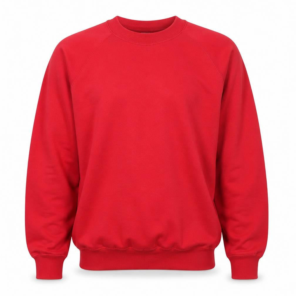Front view of Kustom Kit men’s red pullover sweatshirt, size S