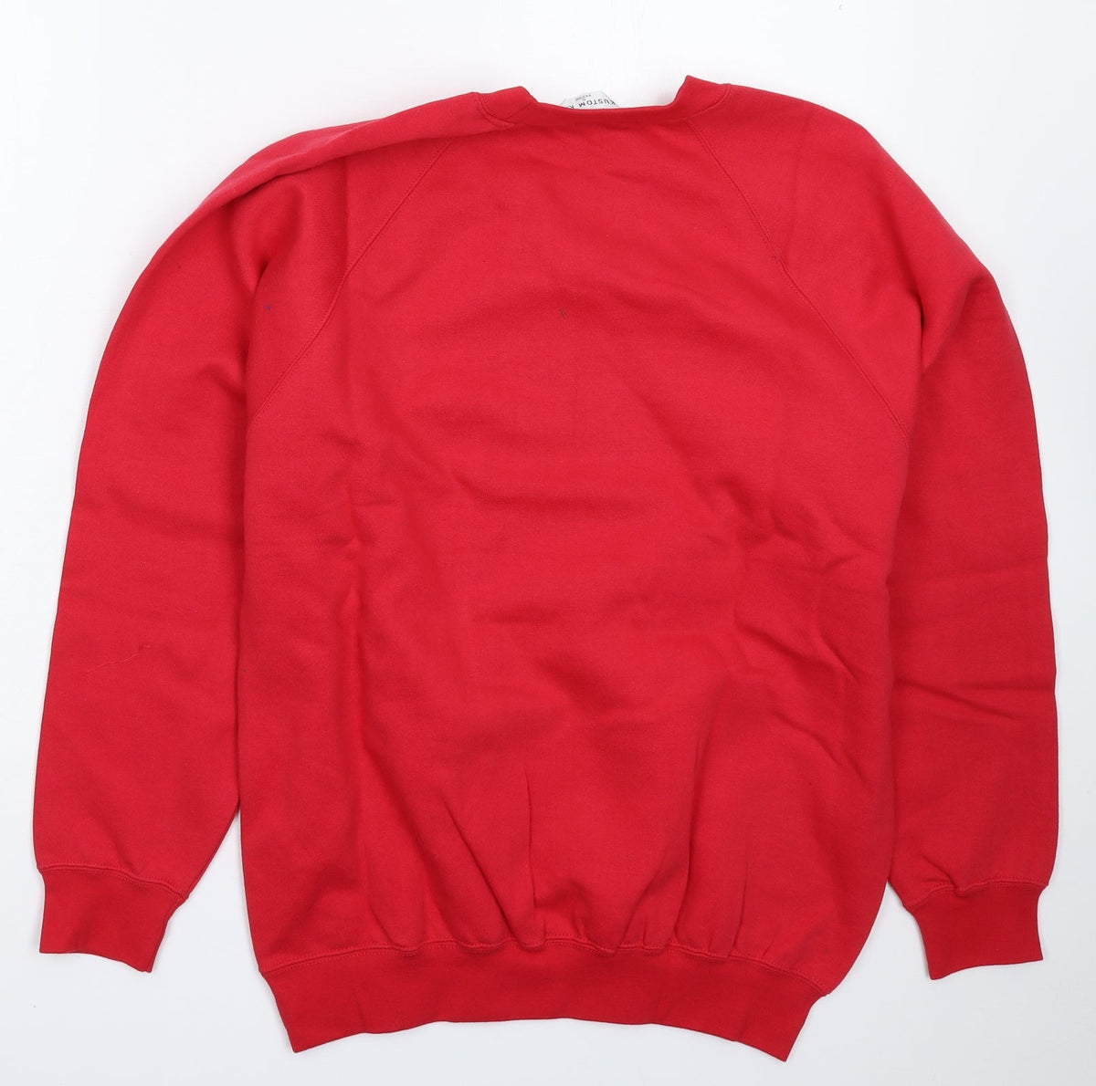 Back view of Kustom Kit men’s red pullover sweatshirt, size S