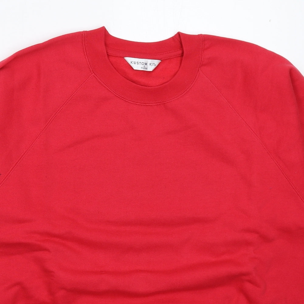 Close-up detail of Kustom Kit men’s red pullover sweatshirt, size S