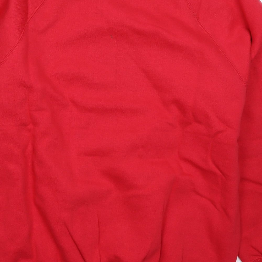 Brand and care label for Kustom Kit men’s red pullover sweatshirt, size S