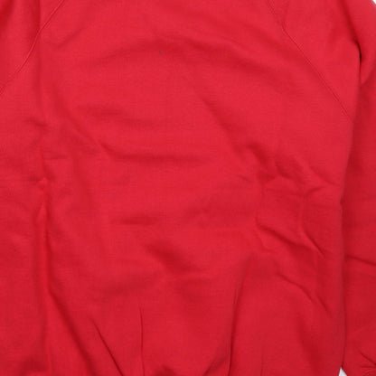 Brand and care label for Kustom Kit men’s red pullover sweatshirt, size S