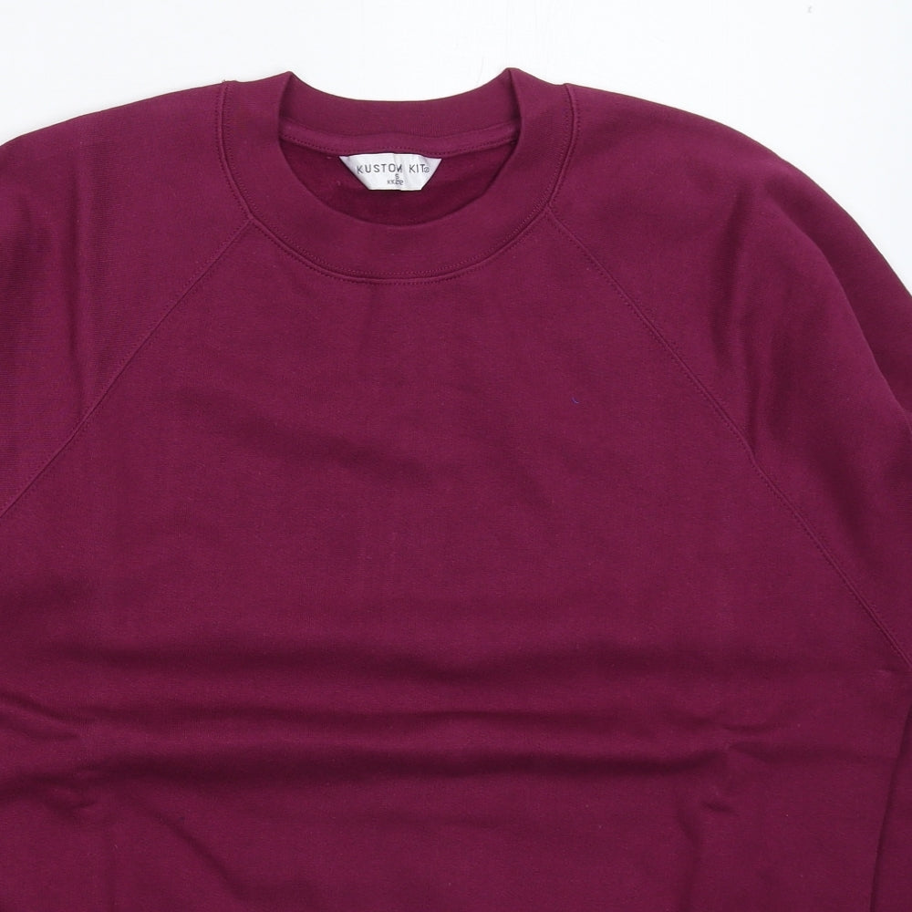 Close-up detail of Kustom Kit men’s purple pullover sweatshirt, size S