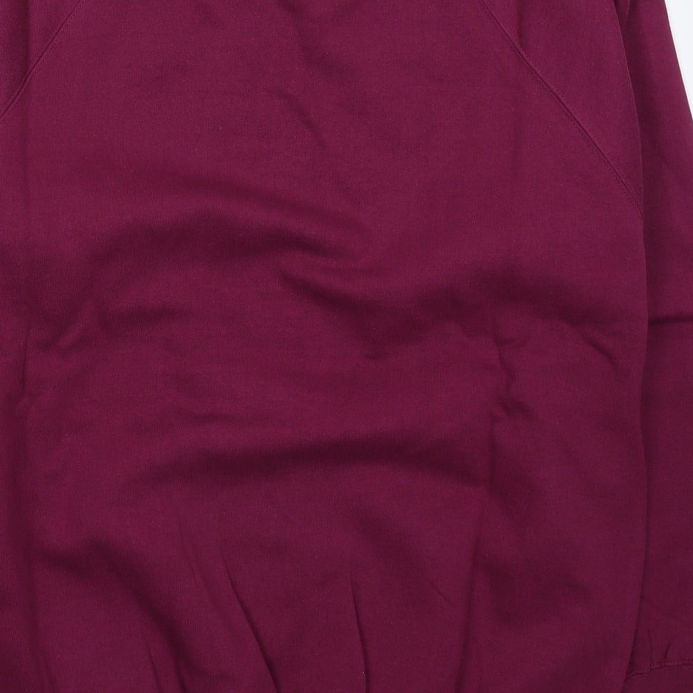 Brand and care label for Kustom Kit men’s purple pullover sweatshirt, size S