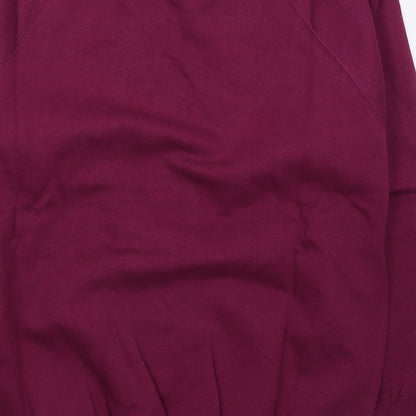 Brand and care label for Kustom Kit men’s purple pullover sweatshirt, size S