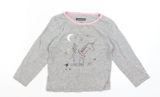 In Extenso Girls Grey   Basic T-Shirt Size 4 Years  - Unicorn