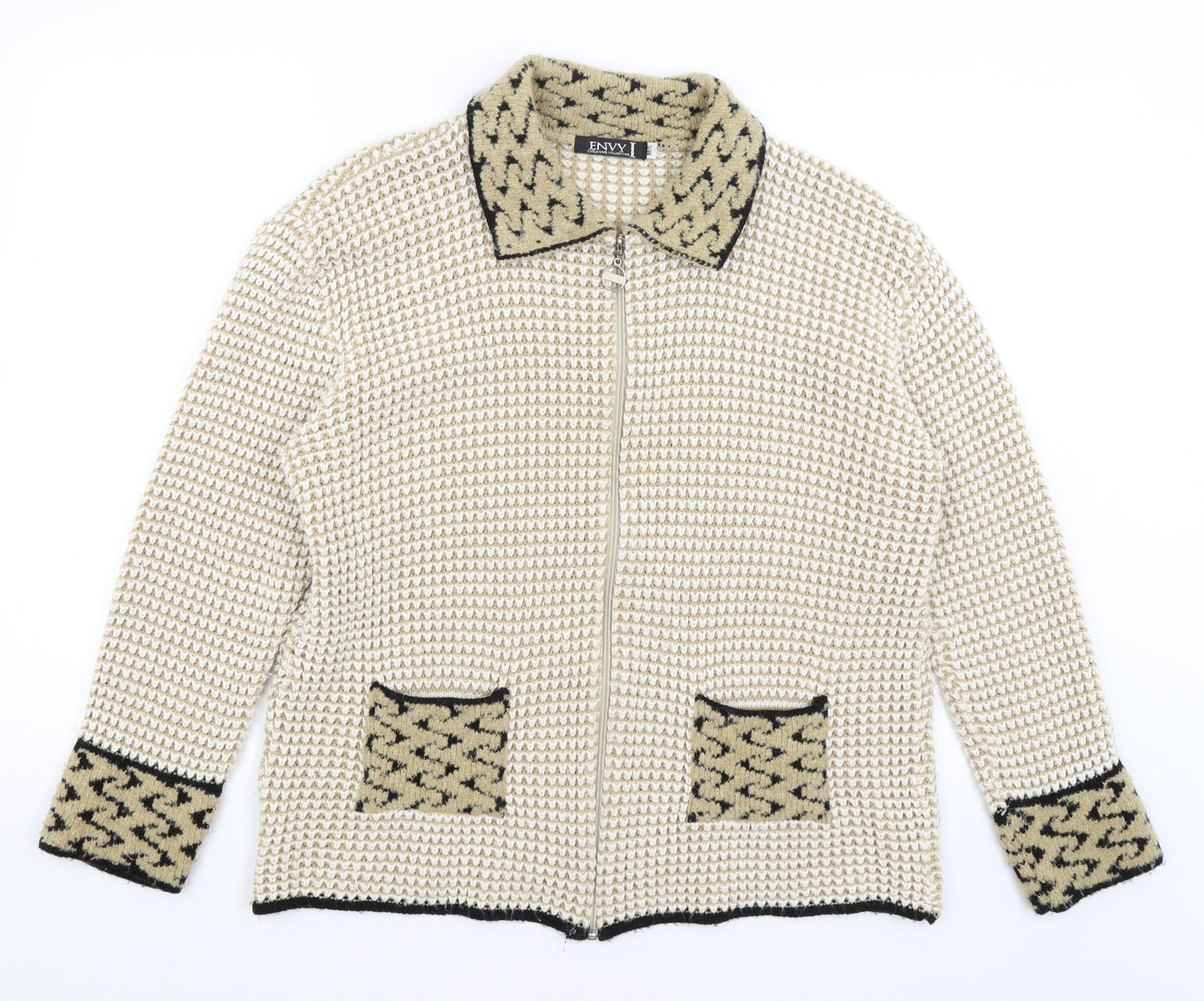 Envy Womens Beige   Full Zip Jumper Size M